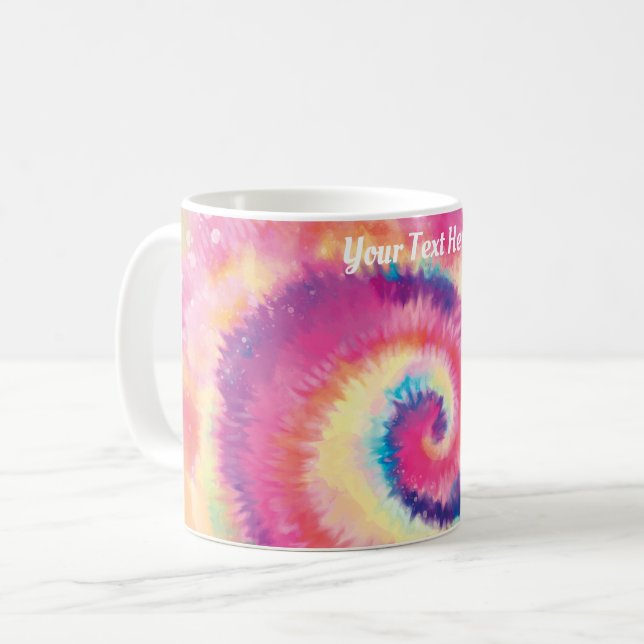 Custom Text/ Fun 60s Tie Dye Colourful Hippie Swir Coffee Mug (Front Left)