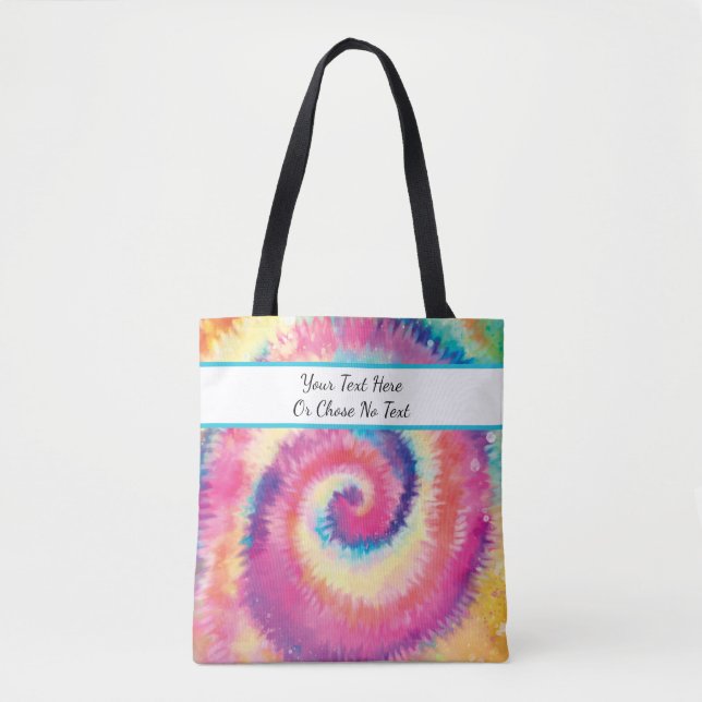 Custom Text/ Fun 60s Tie Dye Colourful Hippie Swir Tote Bag (Front)