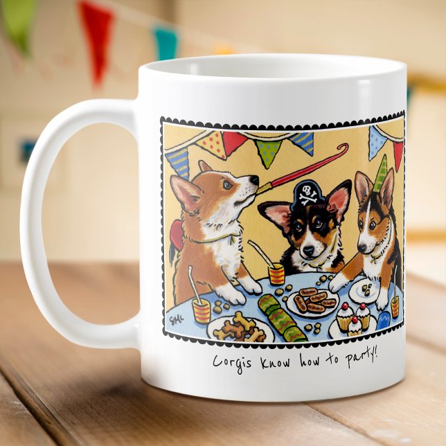 Custom Text Fun Corgi Dog Birthday Party Coffee Mug (Creator Uploaded)