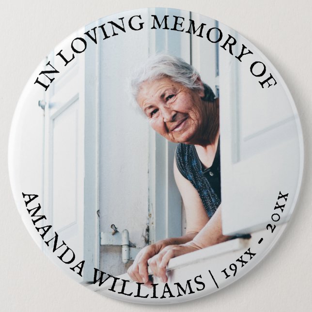 Custom Text Funeral Memorial Photo Simple Tribute 6 Cm Round Badge (Front)