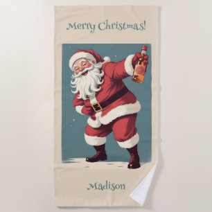 Custom Text Funny Drunk Santa Beach Towel