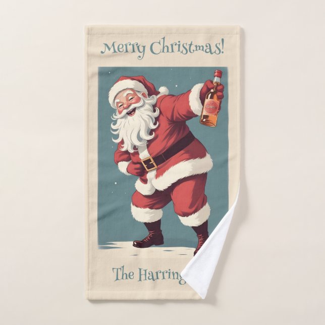 Custom Text Funny Drunk Santa Hand Towel (Hand Towel)