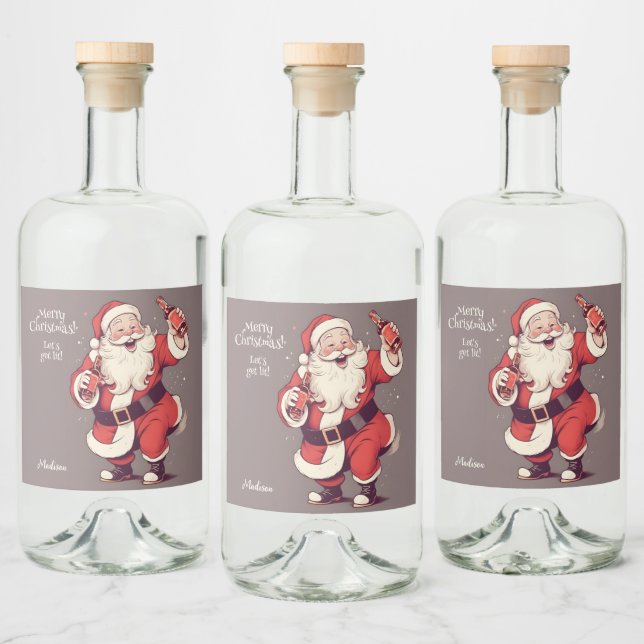 Custom Text Funny Drunk Santa Liquor Bottle Label (Bottles)