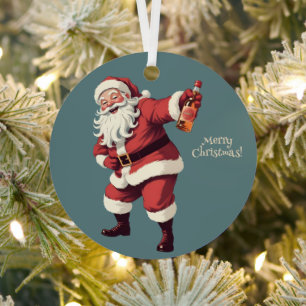 Custom Text Funny Drunk Santa Metal Tree Decoration