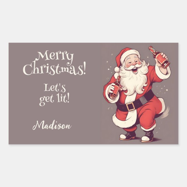 Custom Text Funny Drunk Santa Rectangular Sticker (Front)