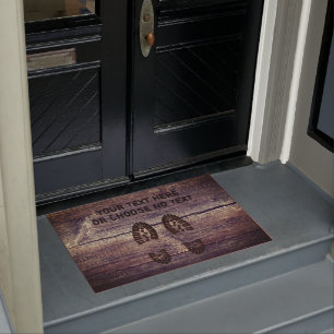 Custom Text/ Funny Muddy Shoes Print Rustic Wooden Doormat