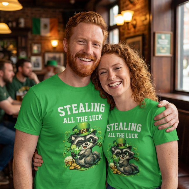Custom Text Funny Racoon St. Patrick's Day T-Shirt (Creator Uploaded)