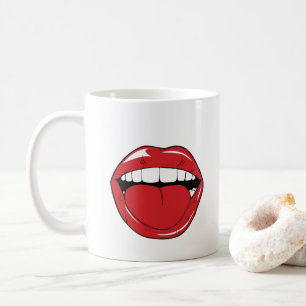 Custom Text Funny Red Lips Cartoon Mouth Coffee Mug