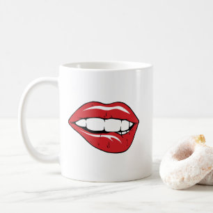 Custom Text Funny Red Lips Cartoon Mouth Coffee Mug