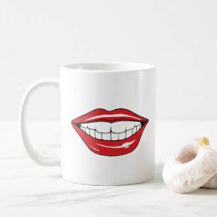 Custom Text Funny Red Lips Cartoon Mouth Coffee Mug