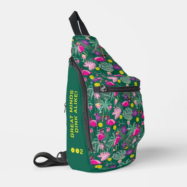 Custom text Funny Tropical pickleball,   Sling Bag (Left Corner)
