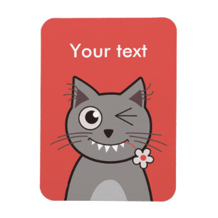 Custom Text Funny Winking Cartoon Kitty Cat Magnet