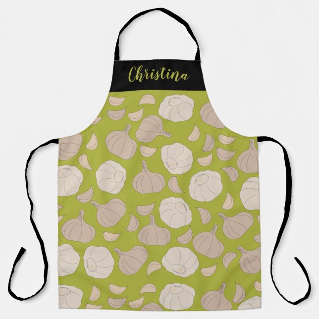Custom Text Garlic Pattern - Garlic Cloves & Bulb Apron (Front)