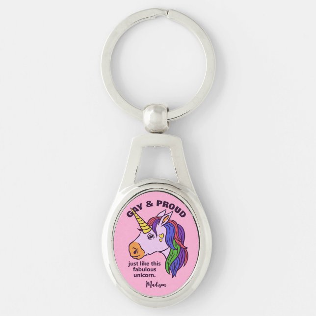 Custom Text Gay Unicorn Key Ring (Front)