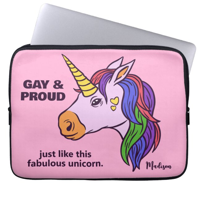 Custom Text Gay Unicorn Laptop Sleeve (Front)