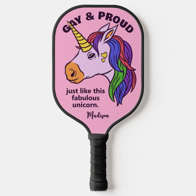 Custom Text Gay Unicorn Pickleball Paddle (Front)