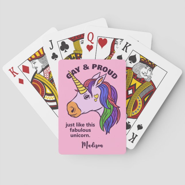 Custom Text Gay Unicorn Playing Cards (Back)