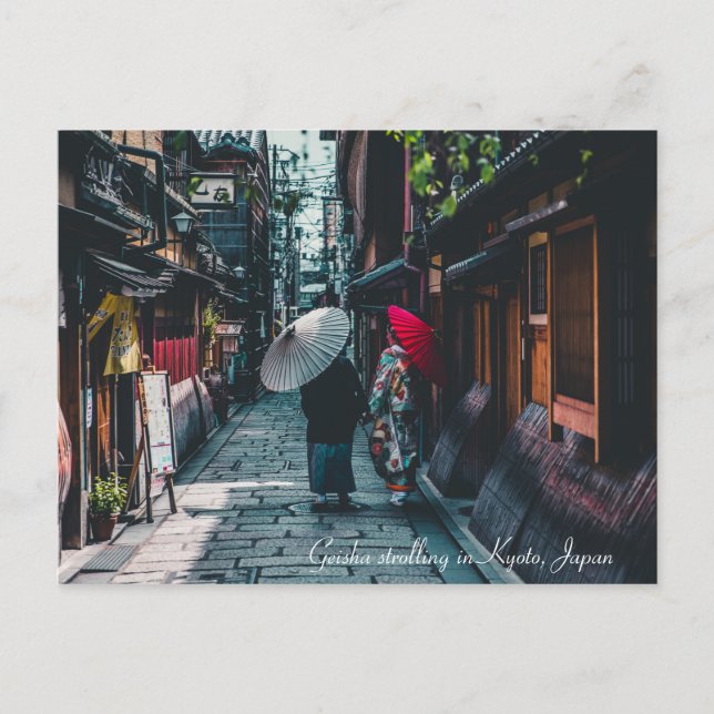 Custom Text Geisha Stroll Neighbourhood Kyoto Japa Postcard (Front)