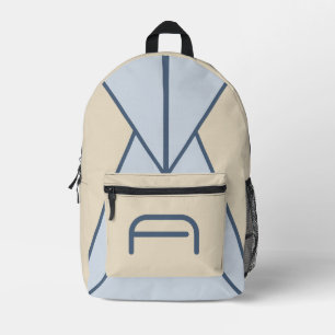 Custom Text Geometric Abstract Cream & Blue Printed Backpack