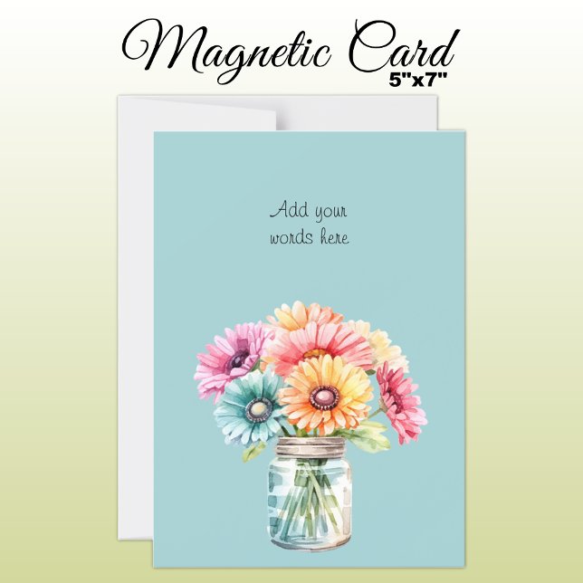 Custom text gerbera floral blue magnetic card (Creator Uploaded)