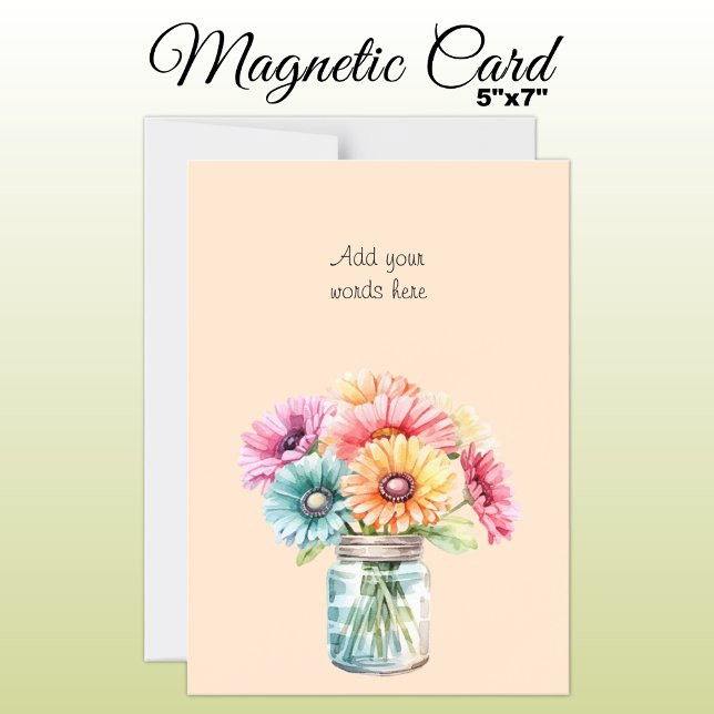 Custom text gerbera floral peach magnetic card (Creator Uploaded)