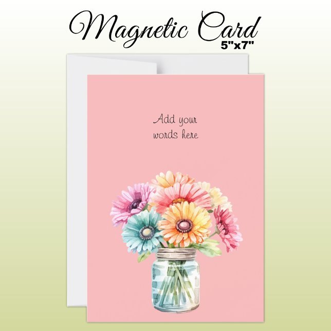 Custom text gerbera floral pink magnetic card (Creator Uploaded)