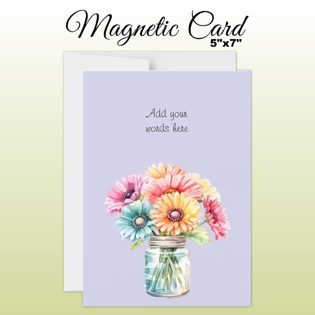 Custom text gerbera floral purple magnetic card (Creator Uploaded)