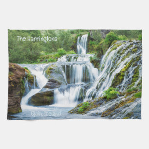 Custom Text Gjain Waterfalls, Iceland Tea Towel