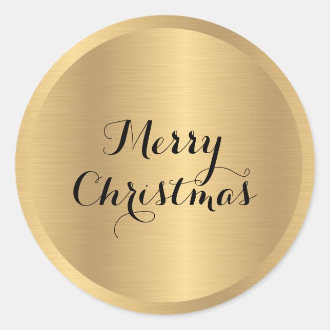 Custom Text Glamour Faux Gold Merry Christmas Classic Round Sticker (Front)
