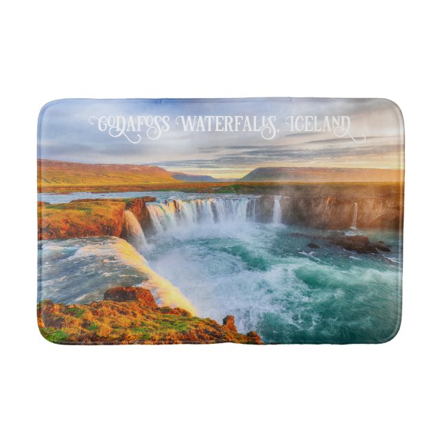 Custom Text Godafoss Waterfalls, Iceland Bath Mat (Front)