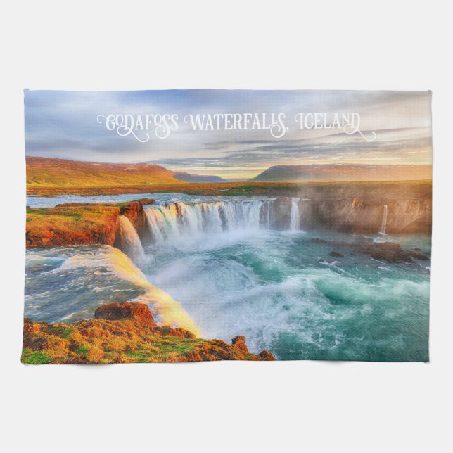 Custom Text Godafoss Waterfalls, Iceland Tea Towel (Horizontal)