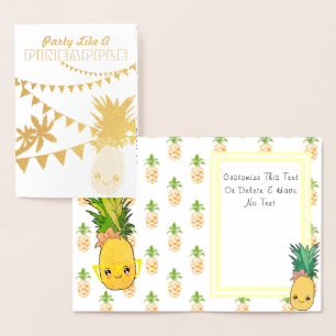 Custom Text/ Gold Party Pineapple Kawaii Beach Foil Card