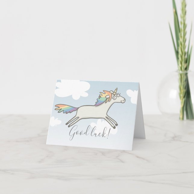 Custom Text Good Luck Unique Unicorn Note Card (Front)