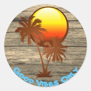 Custom Text Good Vibes Only Sunset Pier Beach Classic Round Sticker