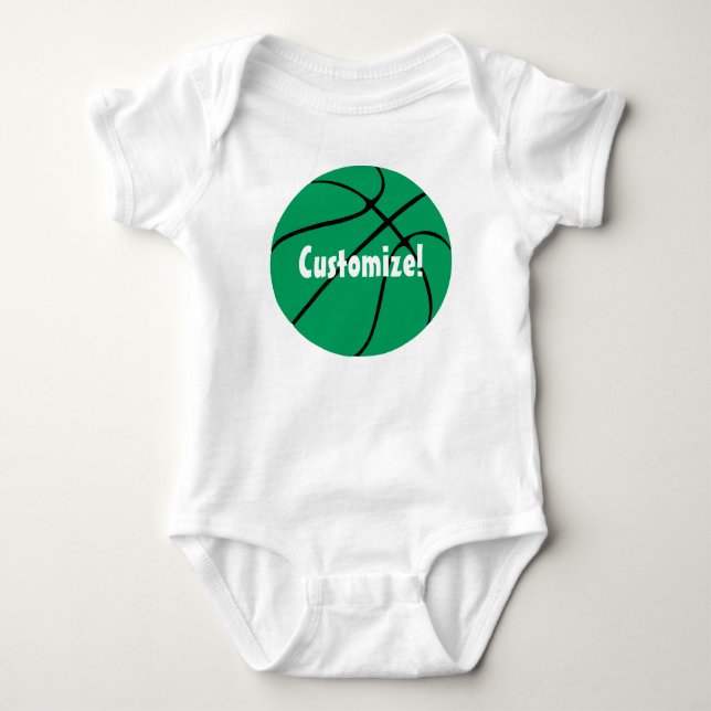Custom Text Green Basketball Baby Bodysuit (Front)