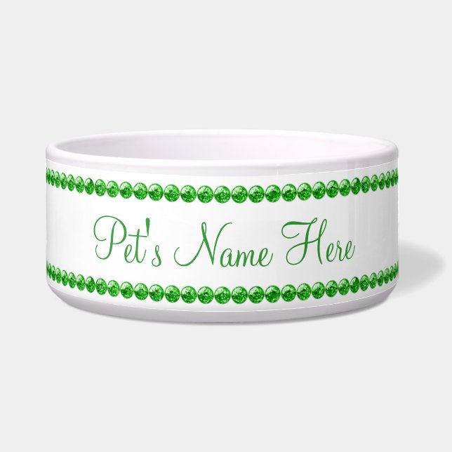 Custom Text Green Bead Blingy Ceramic Dishes (Front)