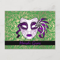 Custom Text Green, Gold & Purple Mardi Gras Mask