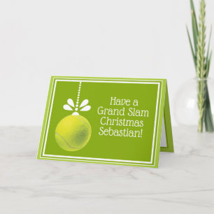 Custom text  green Tennis bauble Christmas  Card