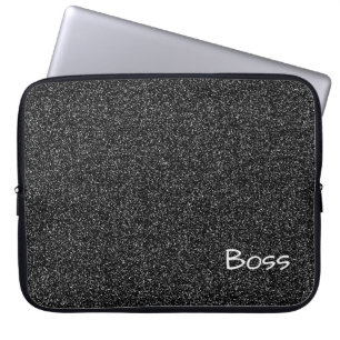 Custom text grey faux glitter laptop sleeve