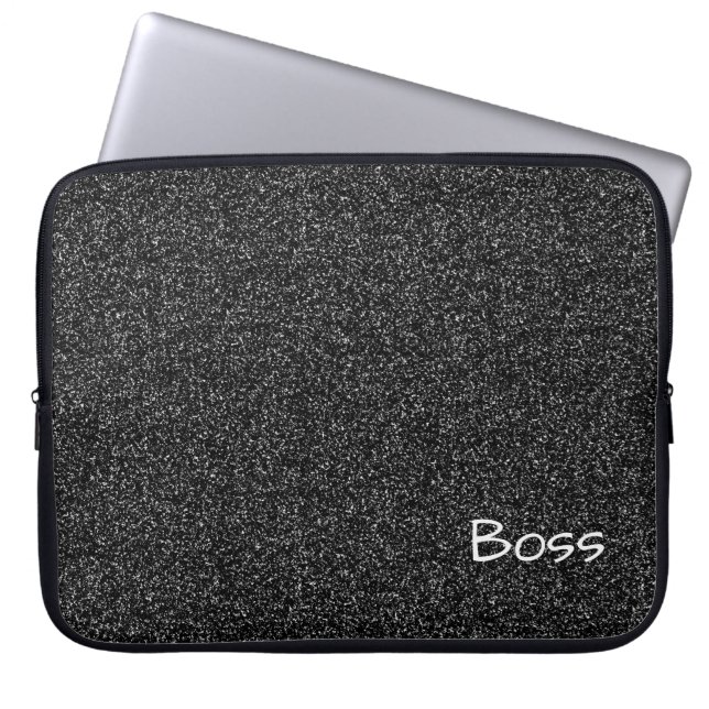 Custom text grey faux glitter laptop sleeve (Front)