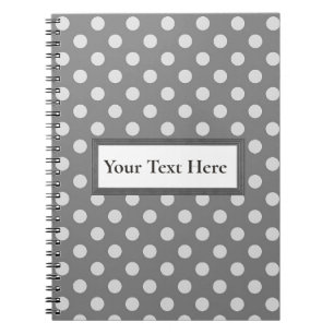 Custom Text Grey & White Polka Dot Notebook