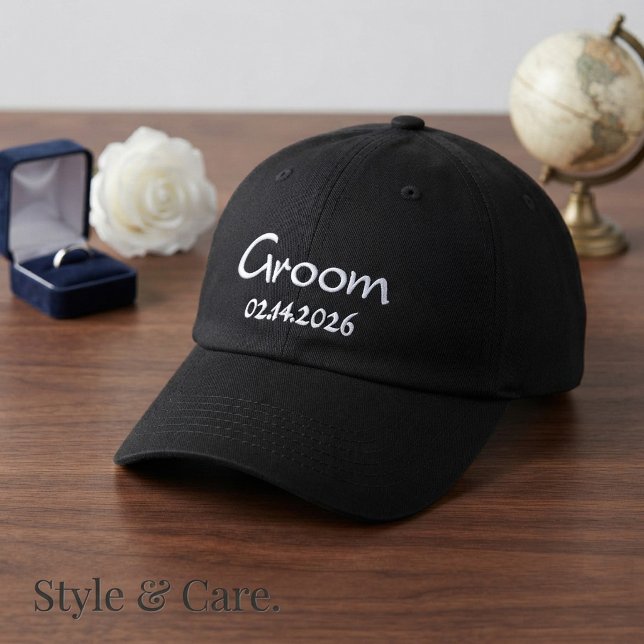 Custom Text Groom With Date Embroidered Hat (Custom Text Groom With Date Embroidered Baseball Cap)