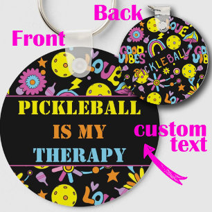 Custom text, Groovy, retro 90s, black Key Ring