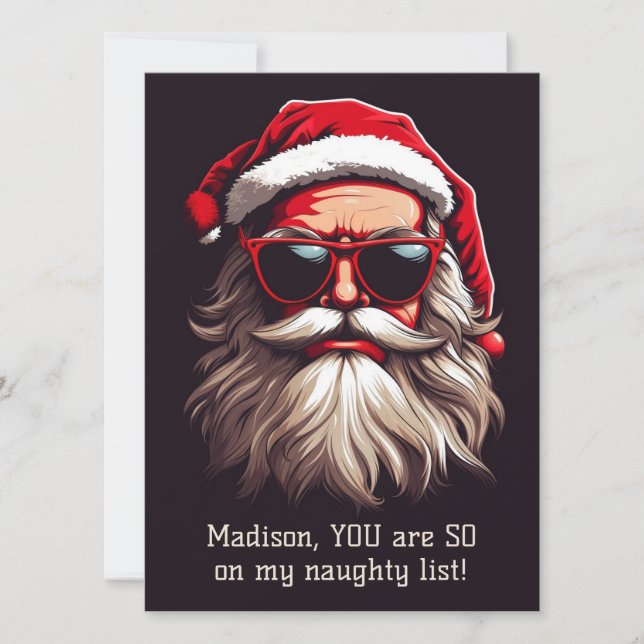 Custom Text Grumpy Santa Holiday Card (Front)