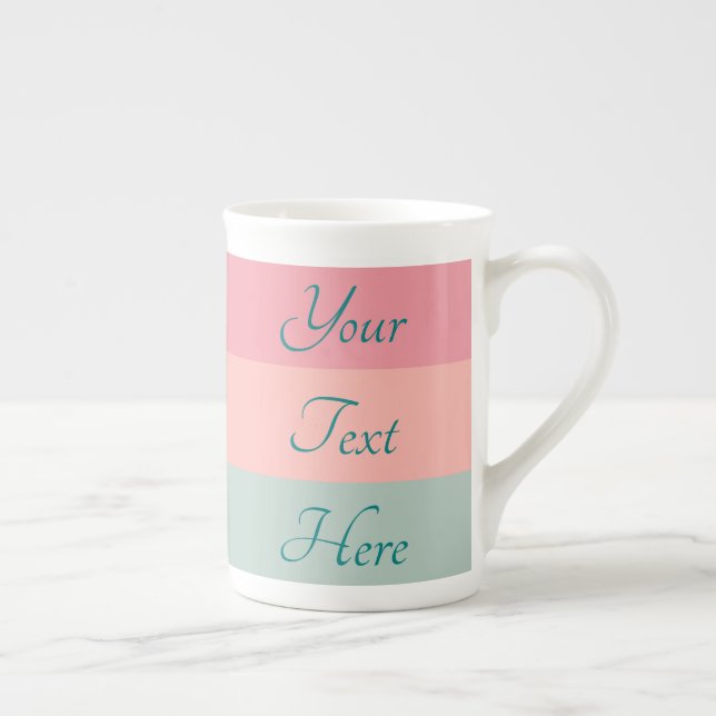 Custom Text Handwritten Script Pink Peach Teal Bone China Mug (Right)