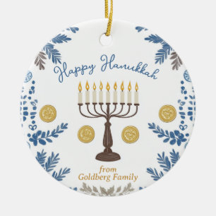 Custom text Hanukkah Festival of Lights Keepsake Ceramic Tree Decoration