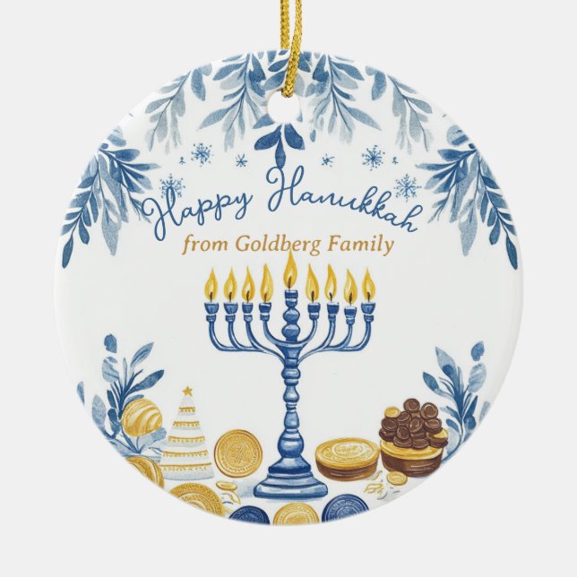 Custom text Hanukkah Harmony Keepsake Ceramic Tree Decoration (Front)