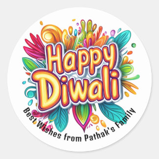Custom text, Happy Diwali Colour Burst Classic Round Sticker