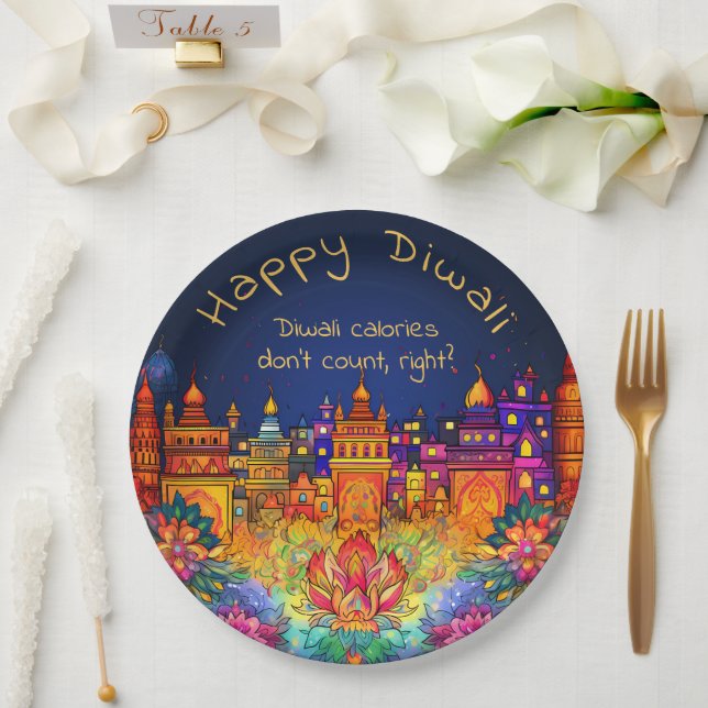 Custom text, Happy Diwali Decorative  Paper Plate (Wedding)