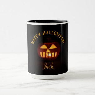 Custom Text Happy Halloween Spooky Orange Pumpkin Mug